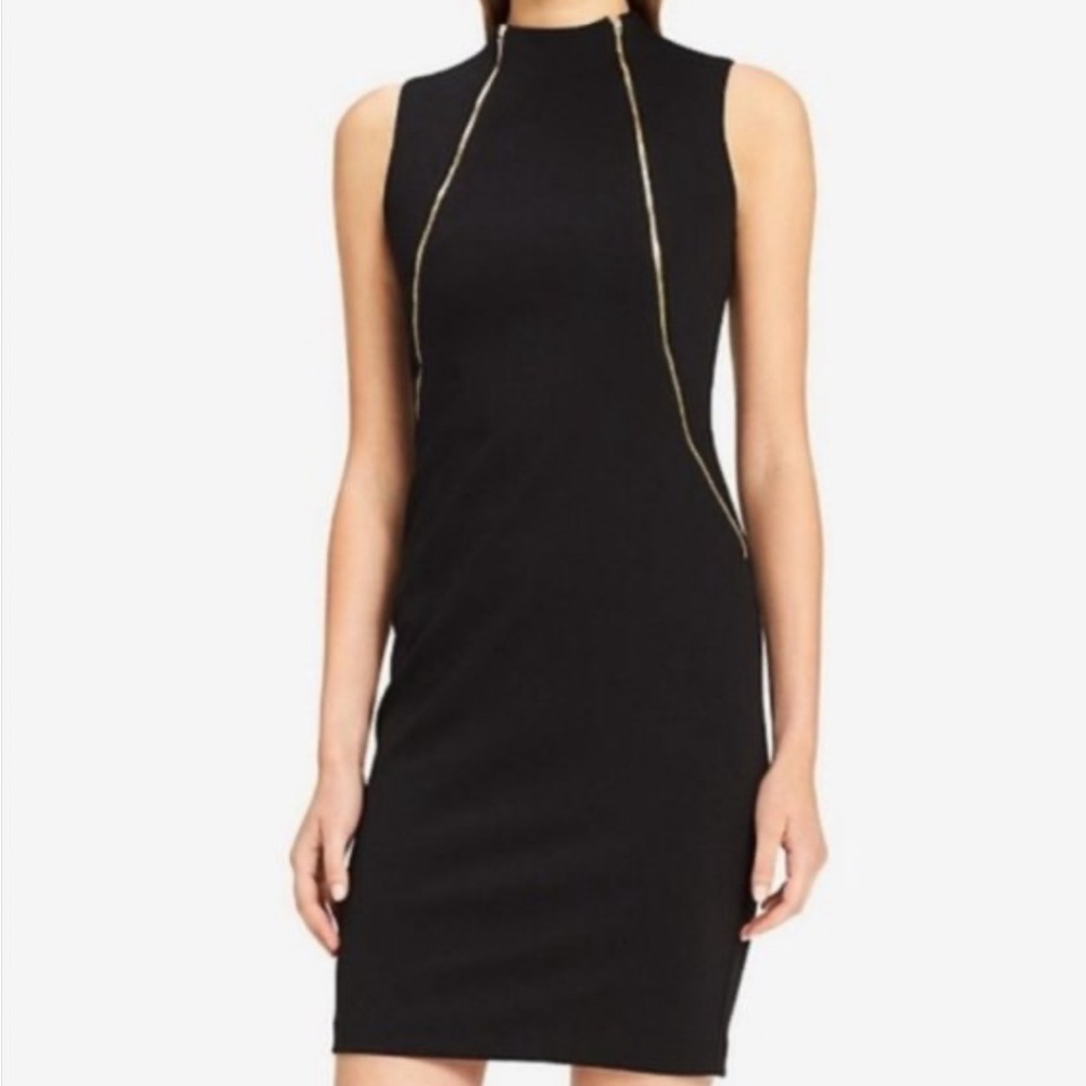 Calvin Klein Size 6 Black Sheath Dress with 2 front zippers